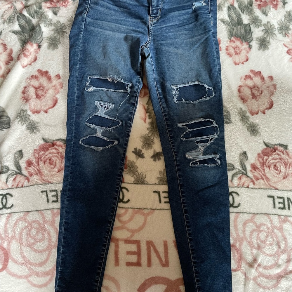American Eagle Outfitters Blue Skinny Distressed Jeans